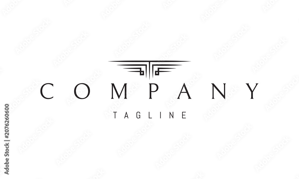 Naklejka premium A vector logo featuring sharp columns shaped as wings symbolizing strength, freedom, ambition and timeless architectural elegance.