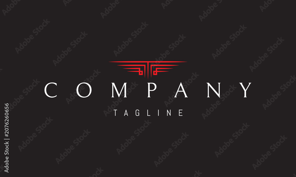 Naklejka premium A vector red logo featuring sharp columns shaped as wings symbolizing strength, freedom, ambition and timeless architectural elegance.