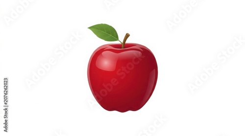 Fresh red apple with green leaf isolated on bright white background minimal style