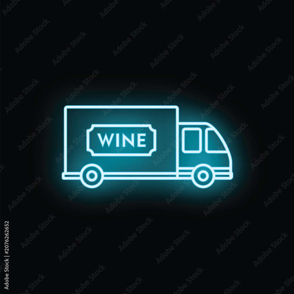 Fototapeta premium Illuminated wine delivery van moving goods for alcohol logistics