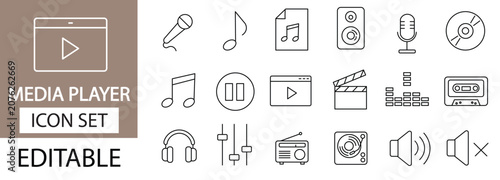 media player and entertaiment ooutline icons set for web and app design