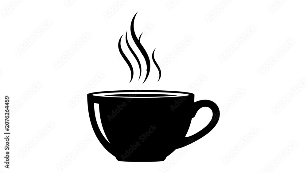 Fototapeta premium Steaming Hot Beverage: A stylized black icon of a cup filled with a steaming hot beverage, perfect for representing cafes, coffee shops, or a warm, comforting drink.