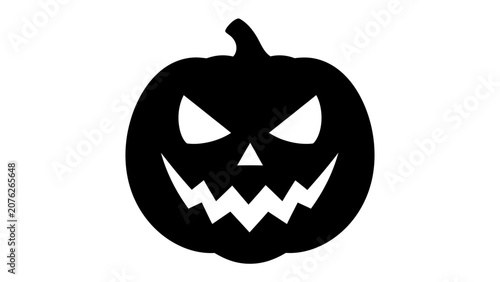 Fotografía Spooky Halloween Pumpkin Icon: A menacing black silhouette of a jack-o'-lantern with glowing white eyes and a jagged grin, embodying the spirit of Halloween