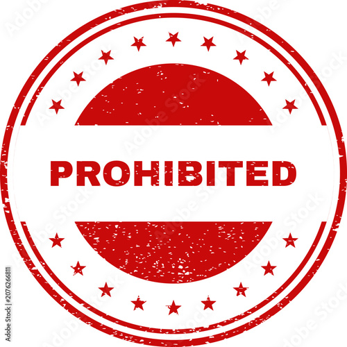 Prohibited stamp with red bar and stars on white circular background