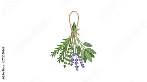 Fresh Herbs Bunch: Rosemary, Lavender, Sage, Thyme Tied with Twine