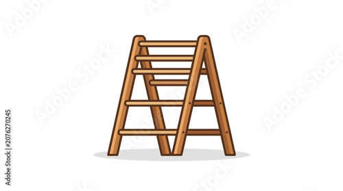 Wooden A-frame ladder with rungs, isolated on white background, cartoon style illustration