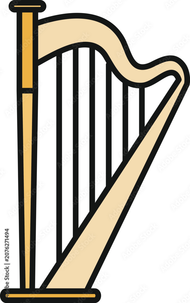 Obraz premium Harp representing classical music, orchestra, and melody in simple line art style