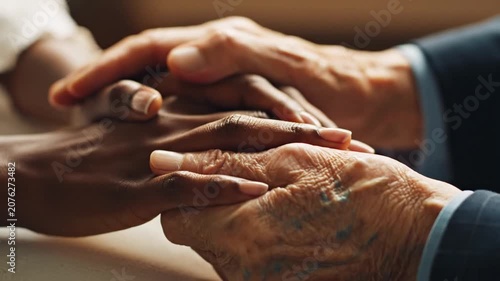 Young person holding elderly person hand in support