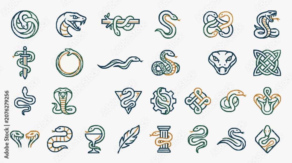 Fototapeta premium Collection of Snake and Serpent Symbols and Logos