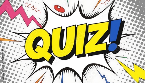 Comic book style speech bubble with the word Quiz in yellow letters