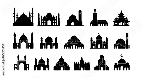 Obraz na plátně Islamic Architecture Silhouettes, Mosque Icons, Cultural Buildings Collection, V