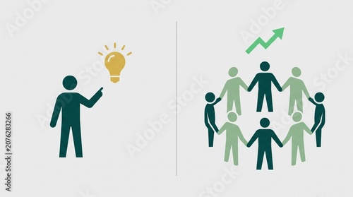 Minimalist business concept infographic vector showing opportunity discovery and team unity flat illustration
