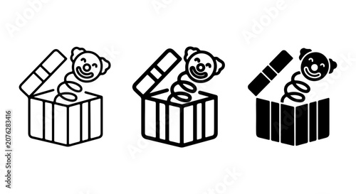 Cuadro en lienzo Jack in the Box Icons, Surprise Toy Vector Set, Playful Childhood Entertainment