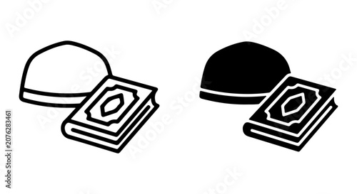 Canvastavla Islamic Prayer Cap and Holy Book Icons, Religious Symbols, Muslim Culture, Vecto
