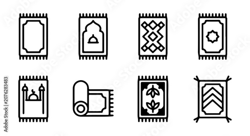 Photos Islamic Prayer Mat Icons, Set of 8, Mosque and Geometric Patterns, Black and Whi