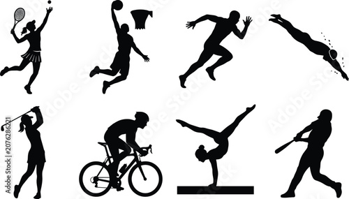 Cuadro en lienzo Collection of athlete sports silhouettes featuring female and male competitors i