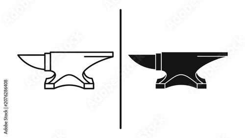 Anvil Contrast: A stark visual comparison of two anvils, one rendered in a clean outline and the other as a solid silhouette, highlighting form and industrial utility.