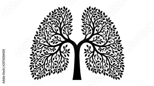 Illustration of lungs made of tree branches and leaves.