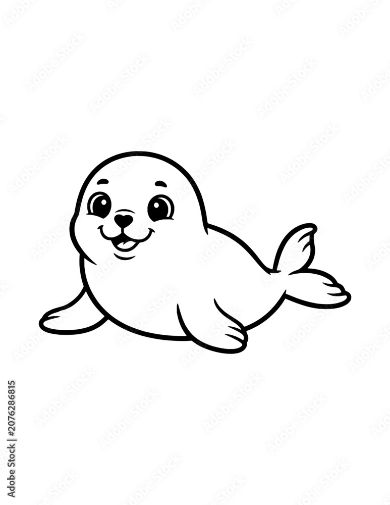 Fototapeta premium Cute Baby Seal Coloring Page for Kids. Simple Marine Animal Outline Illustration for Children.