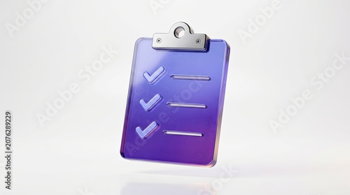 Glossy purple glass clipboard showing three completed check mark tasks