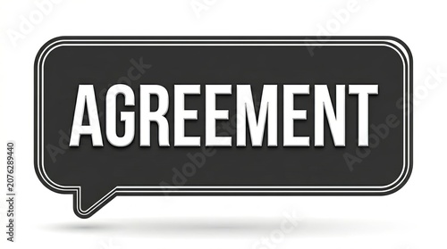 Bold white agreement text inside a dark rectangular speech bubble