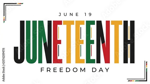 Colorful Juneteenth typography design for the annual national freedom day celebration