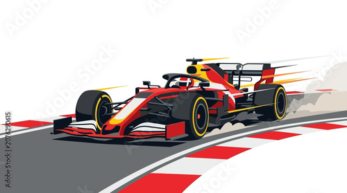 фотографія Red formula one race car speeds on track with asphalt markings and rubber tire motion suitable for motorsport, racing, speed concepts