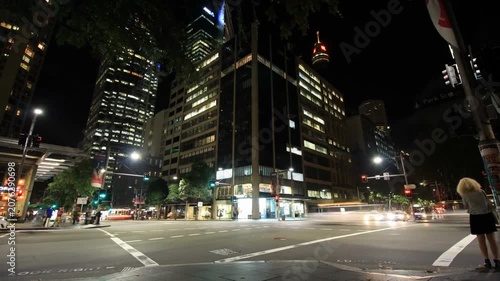 Night City Street Timelapse With Traffic And Pedestrian Movement 4K