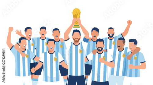 Cuadro en lienzo Argentinas football team celebrating world cup win, ideal for sports articles, social media, and marketing campaigns for soccerrelated content