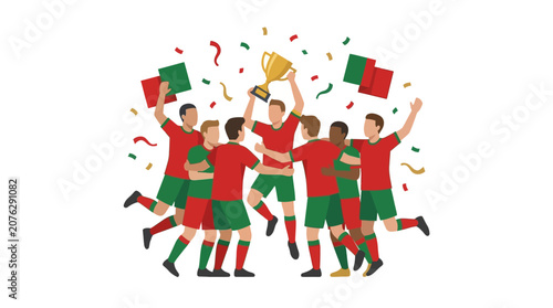 Valokuva Portugal soccer players celebrating with a golden trophy and confetti after winning a championship