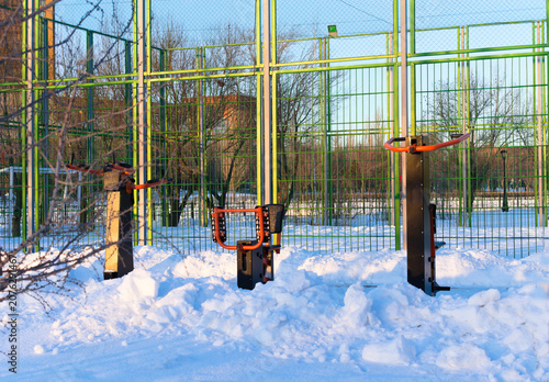 Sports ground covered in snow in winter