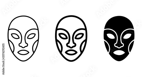 Φωτογραφία Abstract Face Icons, Minimalist Mask Symbols, Diverse Human Expression Vector Se
