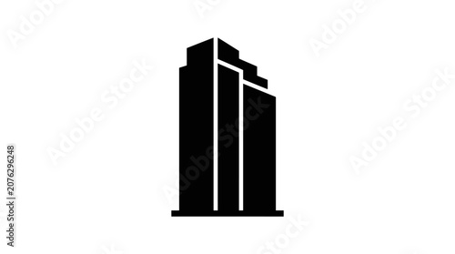 Geometric silhouette of modern office buildings on white.