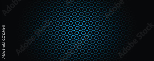Foto Abstract black background with blue neon metallic mesh pattern
