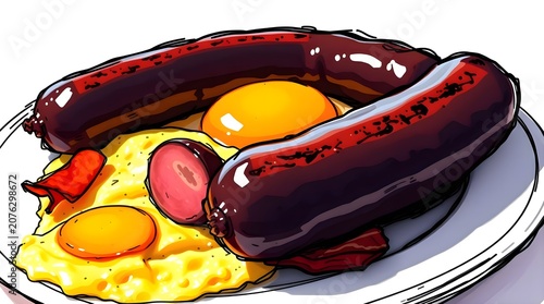 fried eggs and sausage