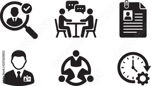 Recruitment, Job Interview & Human Resources Flat Icon Set  HR Management Vector Collection
