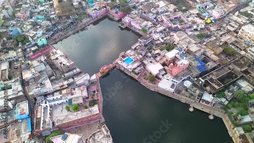 Drone flight along the southern side around the sacred lakes Radha Kunda and Shyama Kunda in Govardhana, Vrindavan