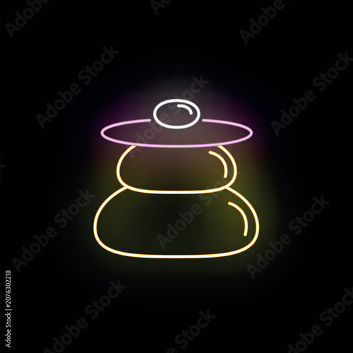 Canvas Print Stacked zen stones neon icon representing balance, relaxation, and wellness spa
