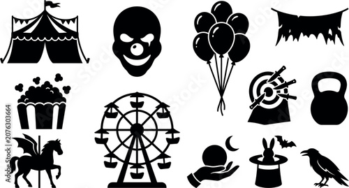 Halloween-themed vector illustration with spooky icons and festive elements in line art style