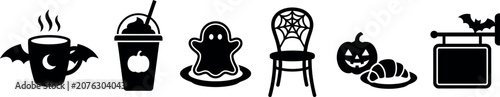 A detailed vector illustration showcasing Halloween icons like pumpkins, ghosts, and spooky decorations.