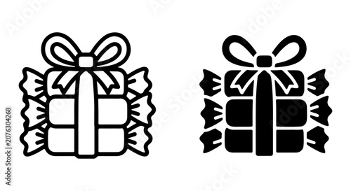 Foto Gift Box Icons, Wrapped Present Vector Art, Celebration Surprise Symbols, Holida