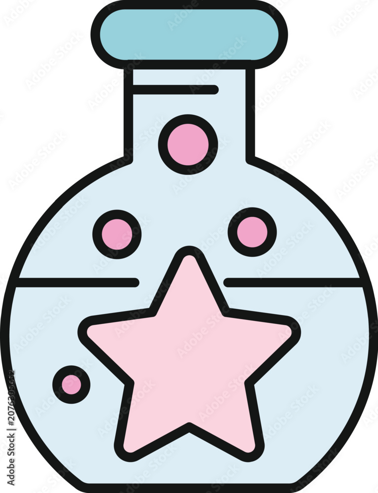 Naklejka premium Potion flask containing a mystical star and sparkling liquid, symbolizing magic and fantasy