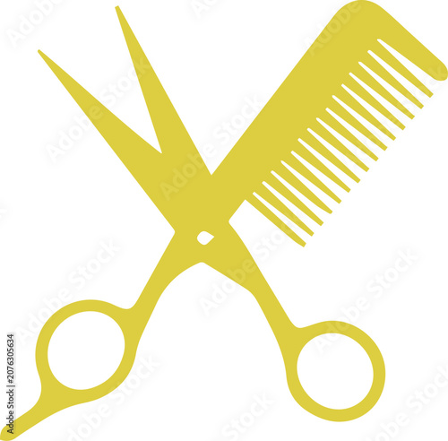 Scissors and comb for hair cutting.