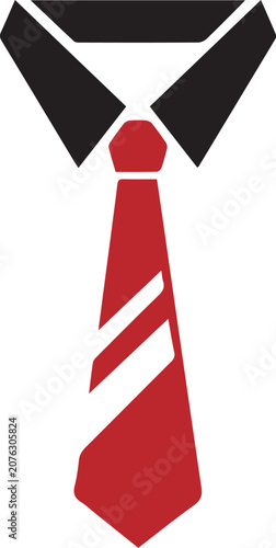 Red necktie with white stripes.