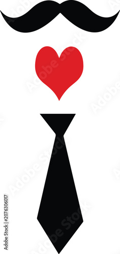 Man face mustache heart tie symbol.