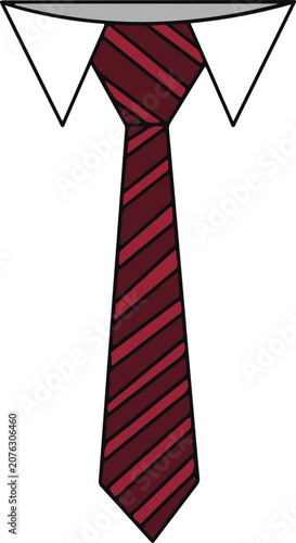 Red striped necktie with collar.