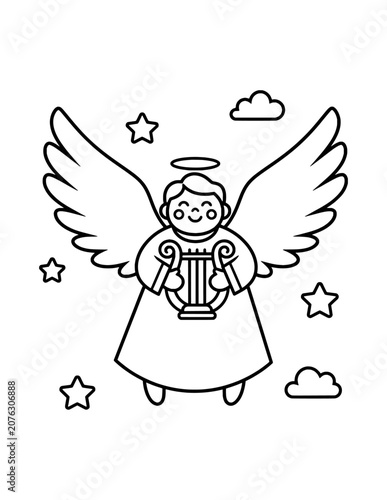 Konstfotografi Angel Celebration Coloring Page – Printable Black and White Outline Educational