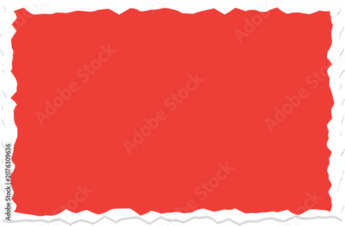 A large red torn paper on a white background with gray shadows