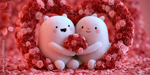 The Rose‑Heart Embrace: Two Figures Resting in a Garden of Soft Affection, ai generated.