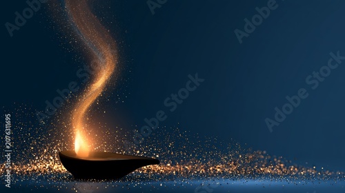 Diwali diya with glowing particles and smoke